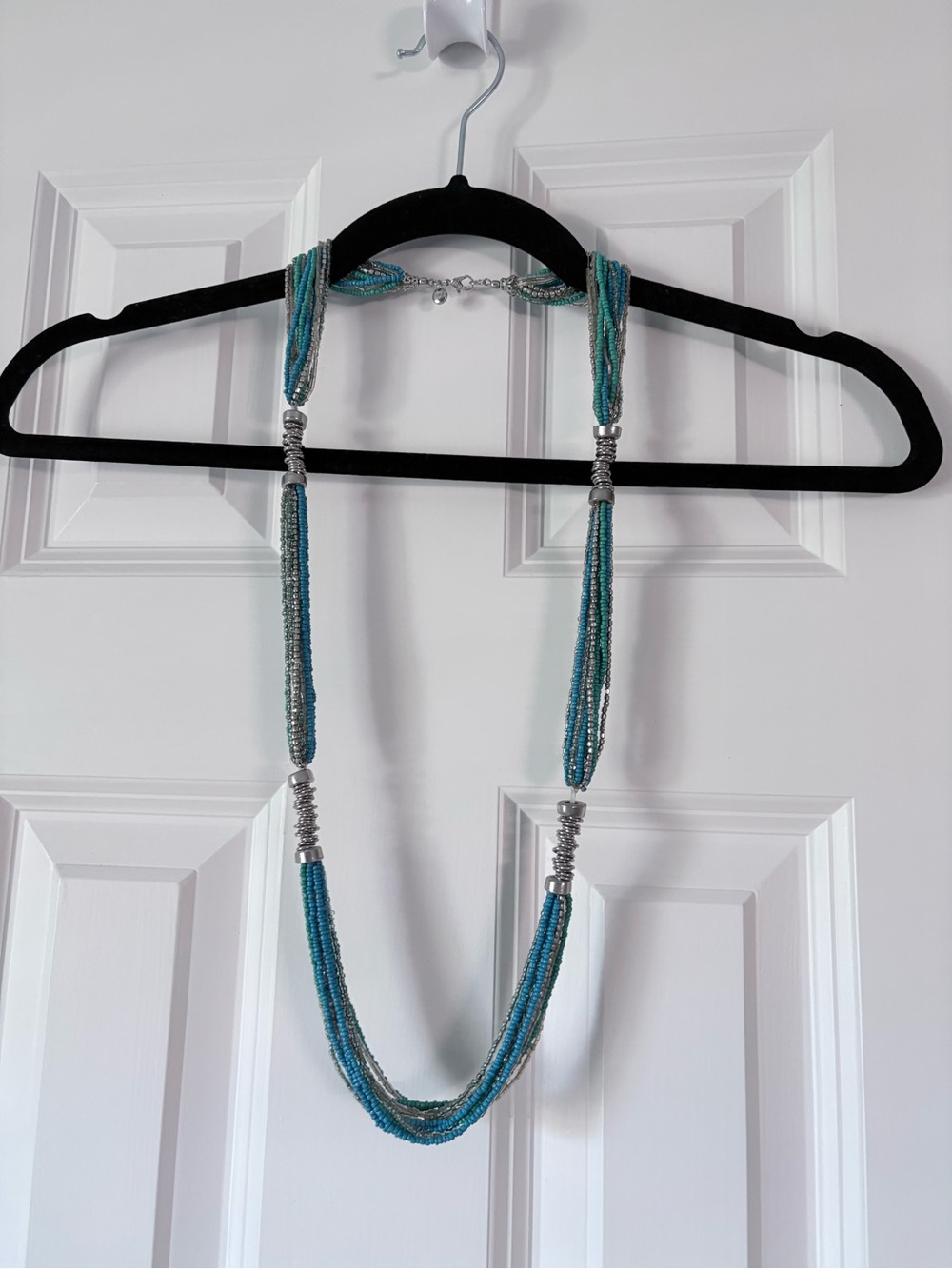 LOFT Teal and Silver Multi-Strand Beaded Necklace